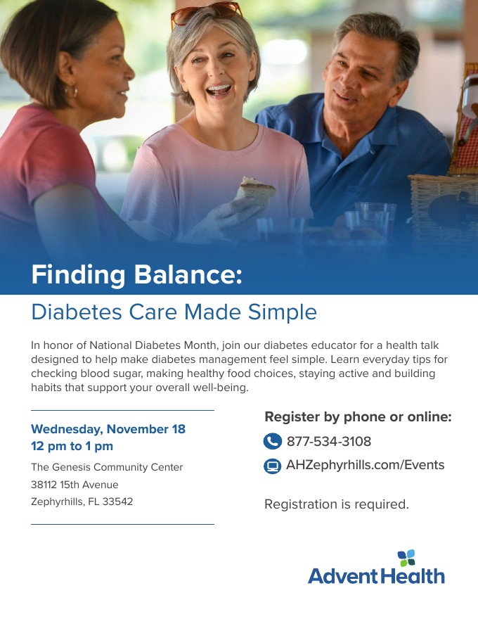 Finding Balance: Diabetes Care Made Simple event flyer