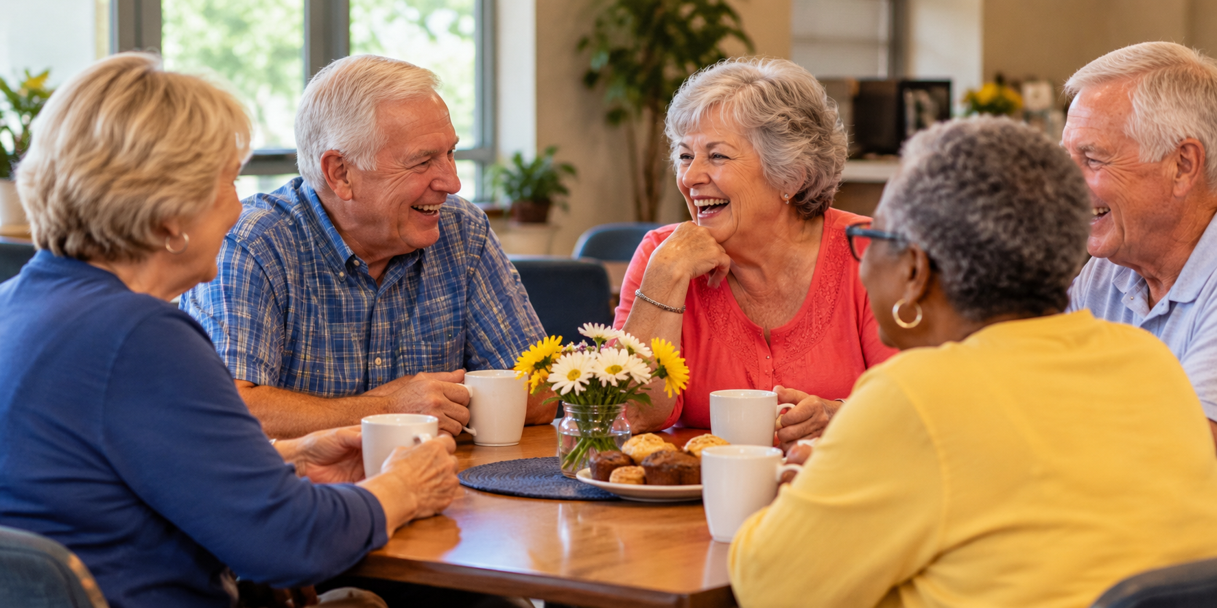 Friends enjoying conversation together at Silver Lining Social