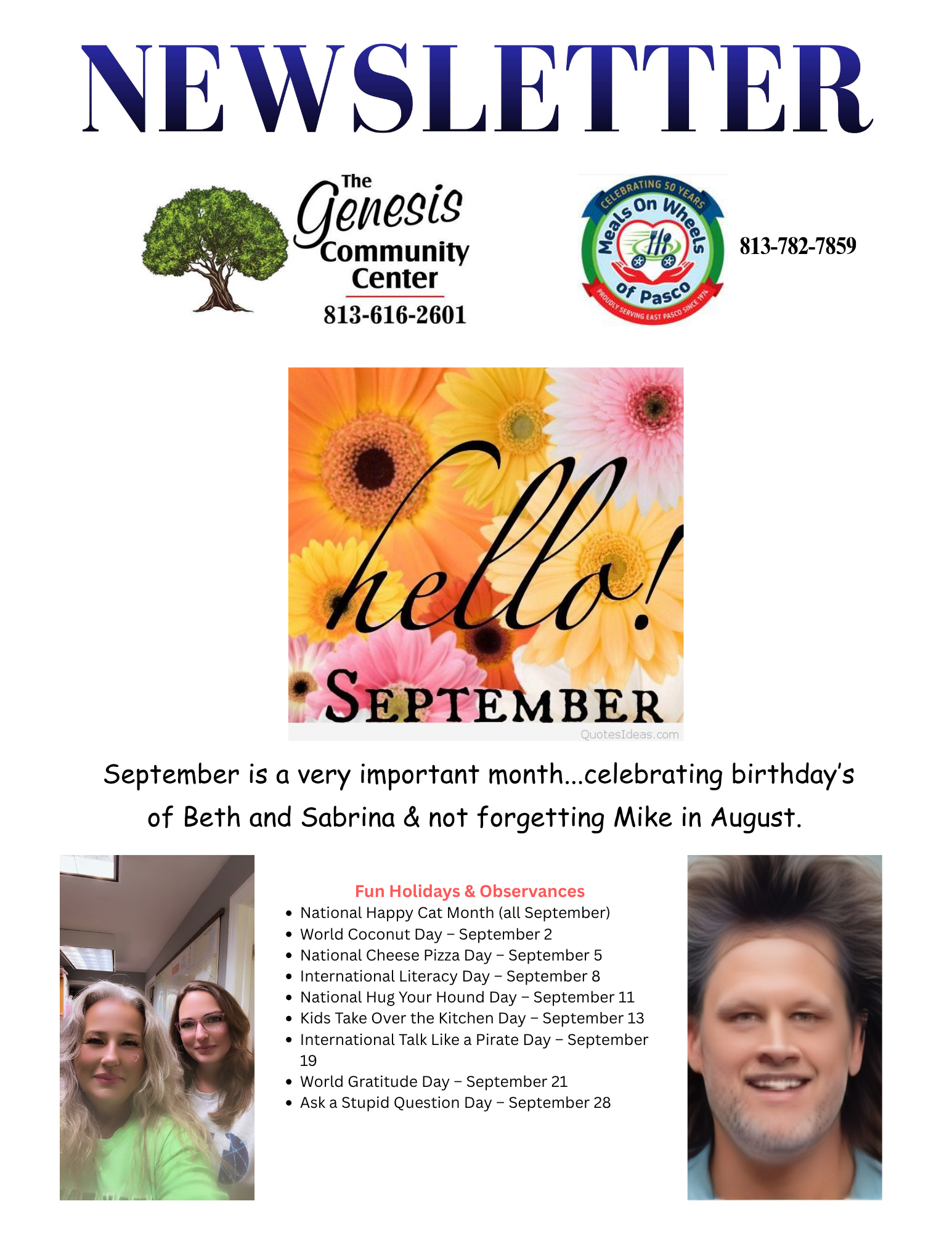 September Meals on Wheels of Pasco newsletter cover